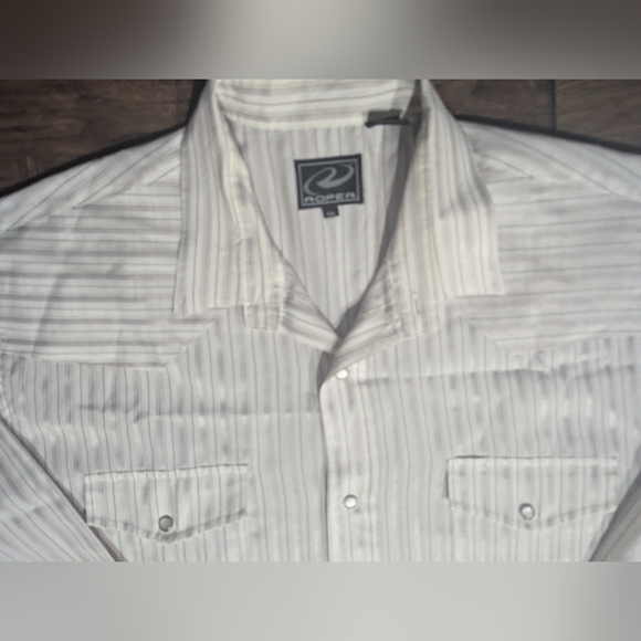 Roper Shirt Mens XXL Regular White Western Button Up Pearl Snap Striped Print - Picture 3 of 14